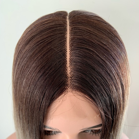 A Gorgeous Long Straight Ombre Steel Grey Lace Front Wig - Picture 5 of 16